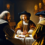 **Prompt:** A painting in the style of Rembrandt, but created by AI. Focus on the ethical discussion surrounding AI art versus traditional art.